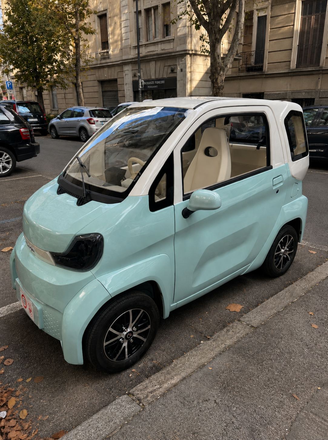 Honri Hoxid azzurra parcheggiata lungo una via cittadina